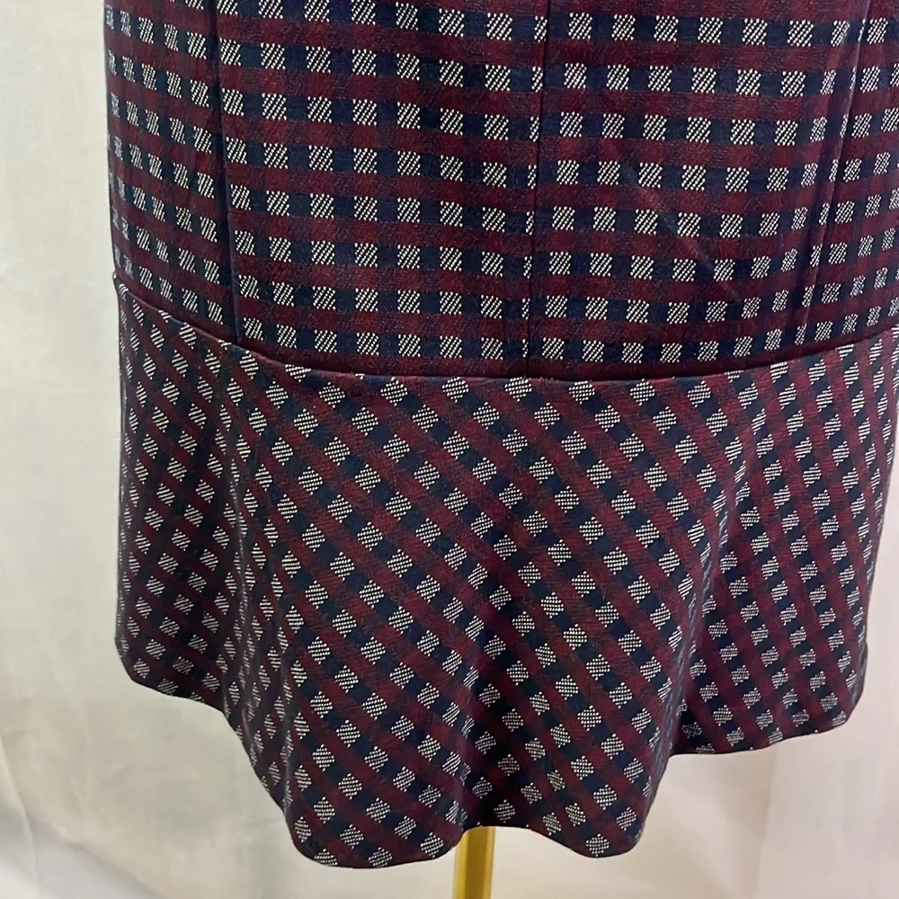 Ann Taylor Navy & Burgundy Plaid Ruffle Hem Pencil Skirt